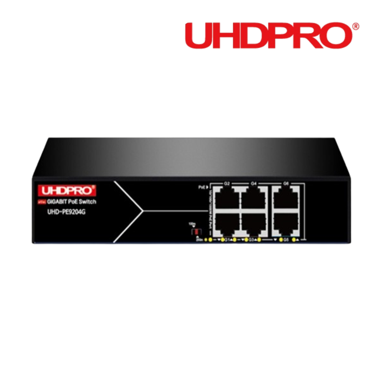CCTV 4포트 POE 기가 허브 서지보호 2포트 업링크 랜 스위치 UHD-PE9204G
