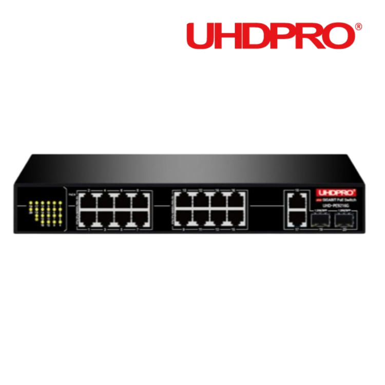 CCTV 16포트 POE 기가 허브 서지보호 2포트 업링크 스위치 UHD-PE9216G